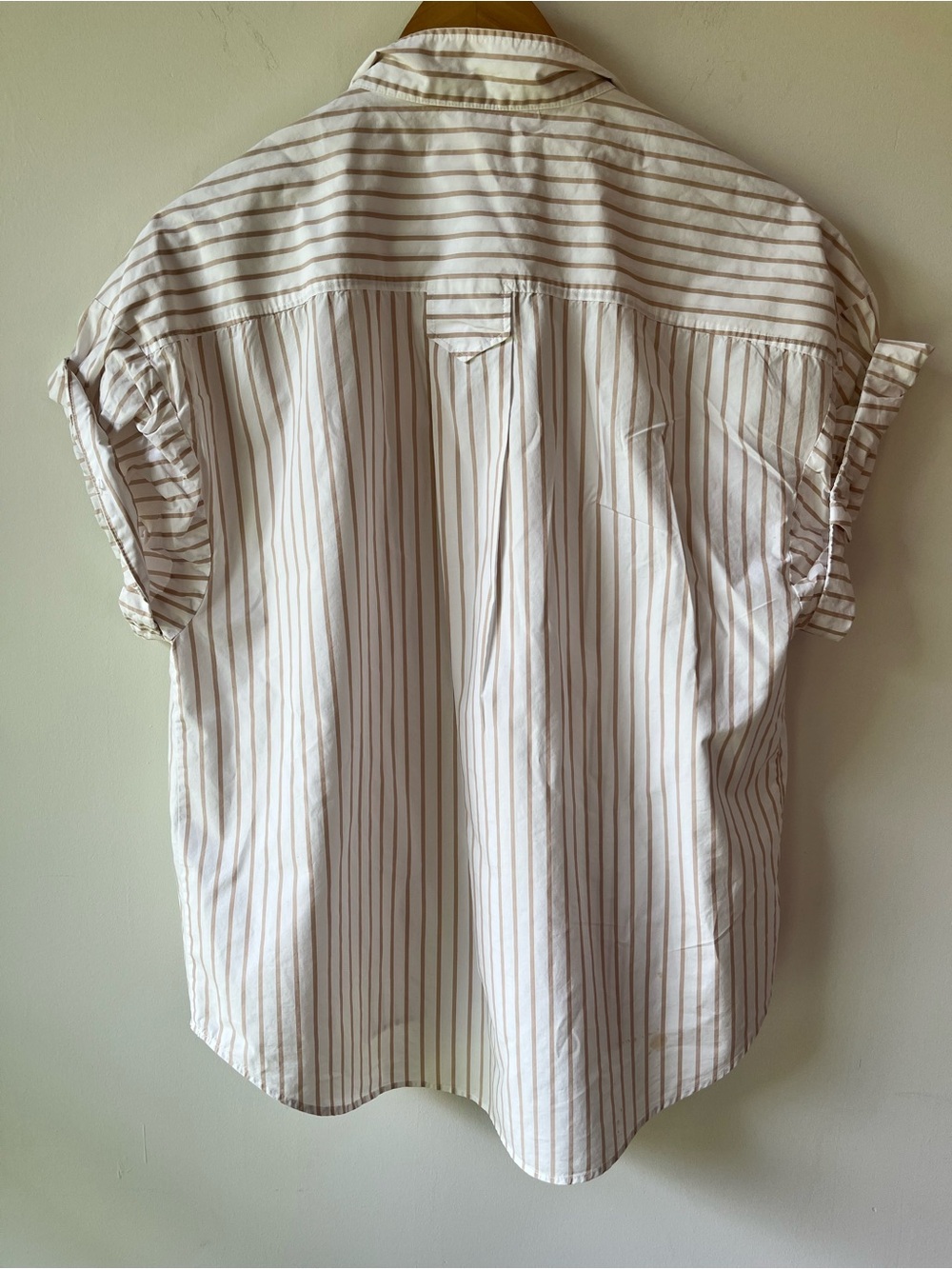 FRAME Sheila Striped Button-Front Short Sleeve Top - Cream & Tan - Medium - Picture 3 of 10